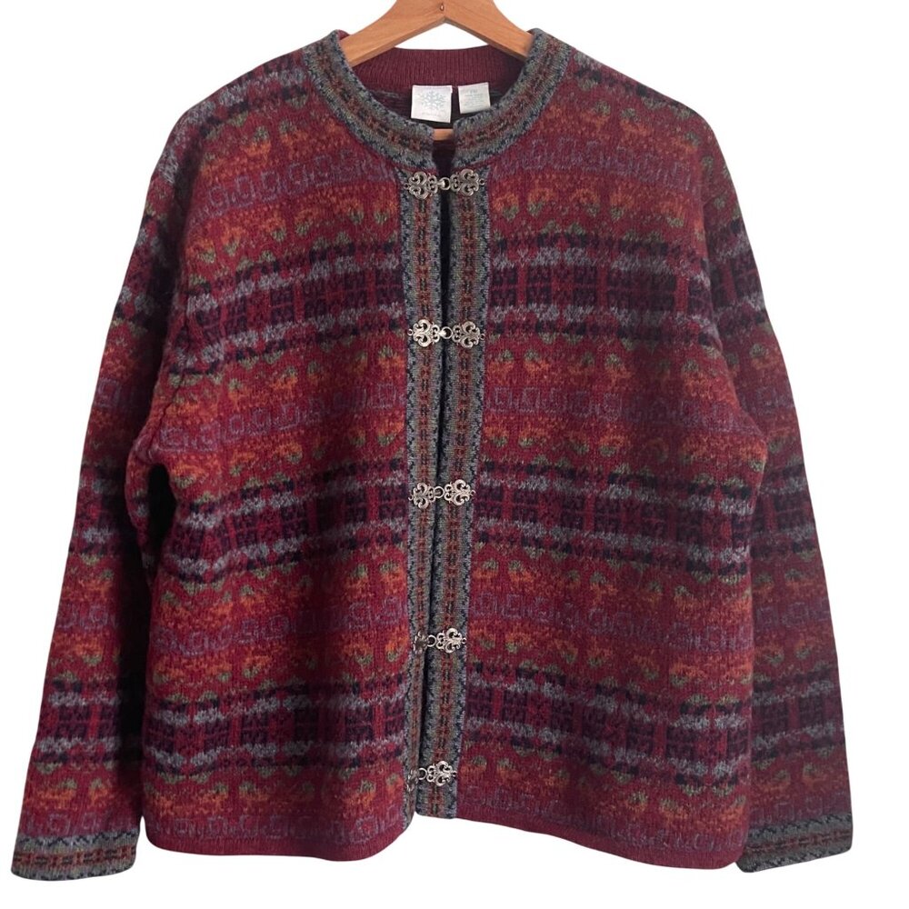 Vintage Petite Sophisticate Womens Fair Isle Wool Cardigan Size PM Cottagecore